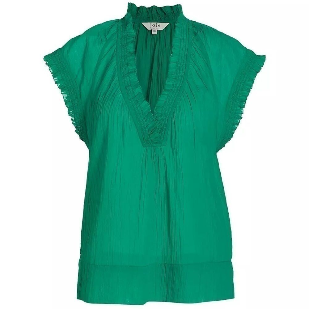 Joie Drawley Crinkled Bosphorus Green Cotton Blouse S​​​​​​​​​​​​​​​​​​​​